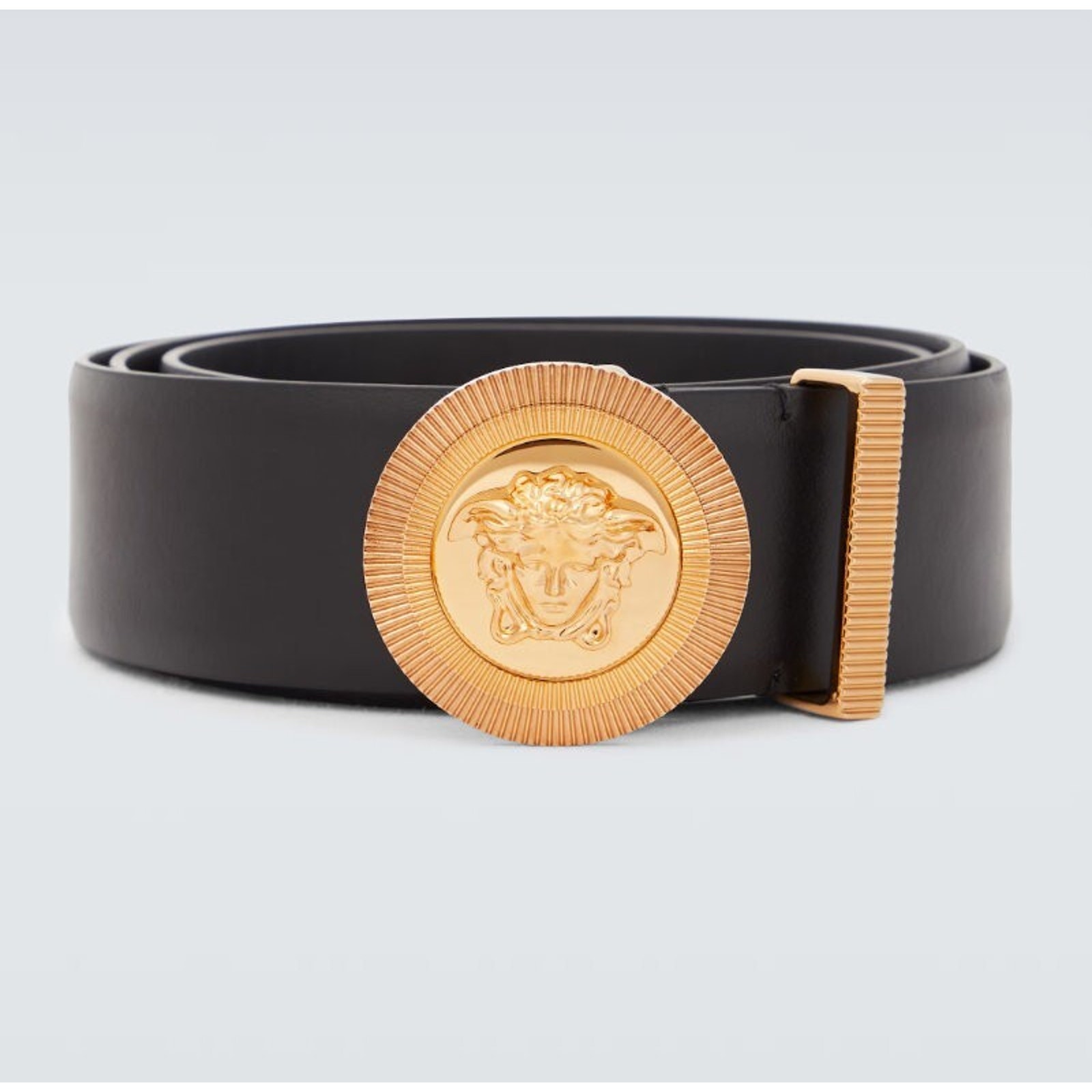 $895 Nwt Versace Men's Black & Gold Medusa Biggie Leather Belt Size 32 / 80